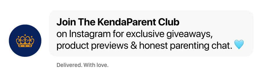 Promotional text for KendaParent Club on Instagram with a blue logo featuring a crown.